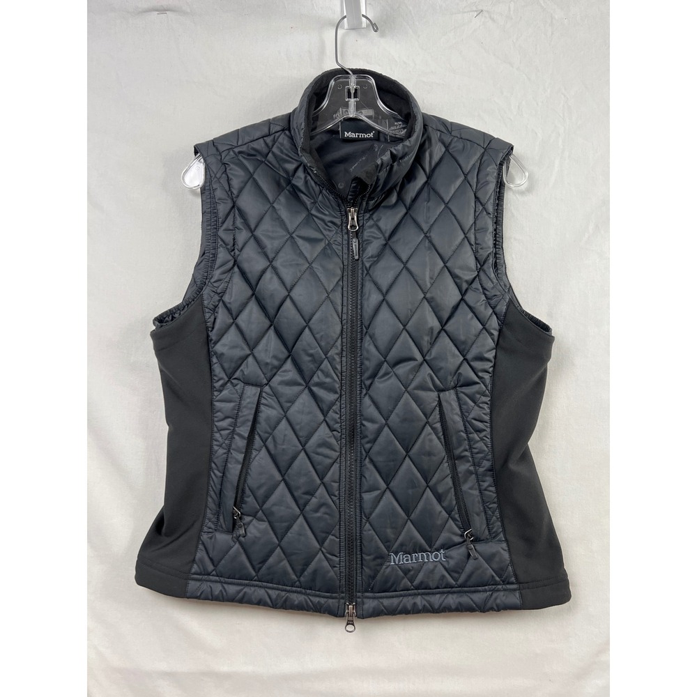 Marmot Quilted Vest Womens Size Medium Black Diamond Pattern Stretch Sides